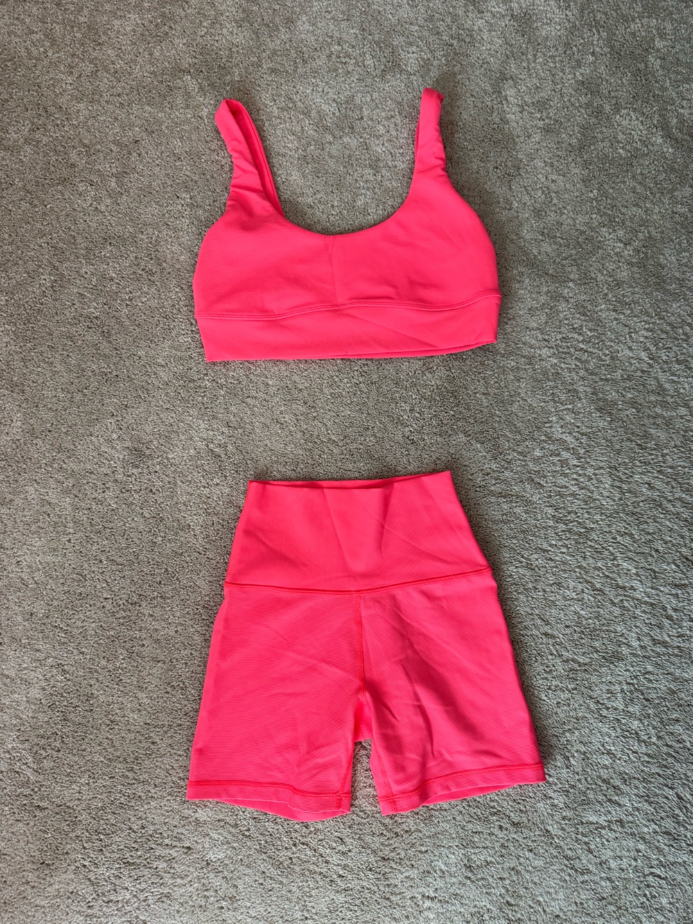 aerie ribbed hot pink sports bra and high-waist biker shorts set
